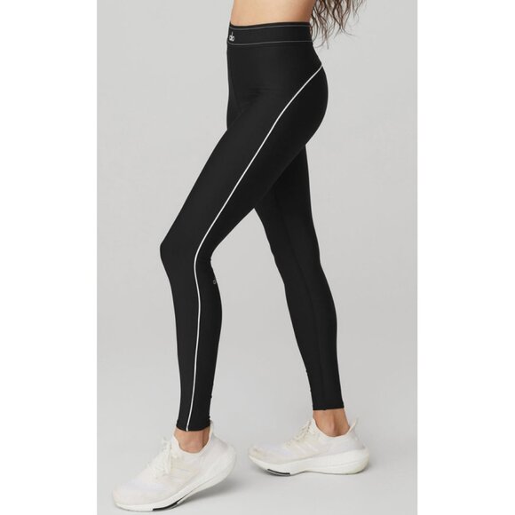 Alo Airlift High-Waist Suit Up Leggings Black Hi-Rise Waisted Tights Striped XS - Picture 1 of 12